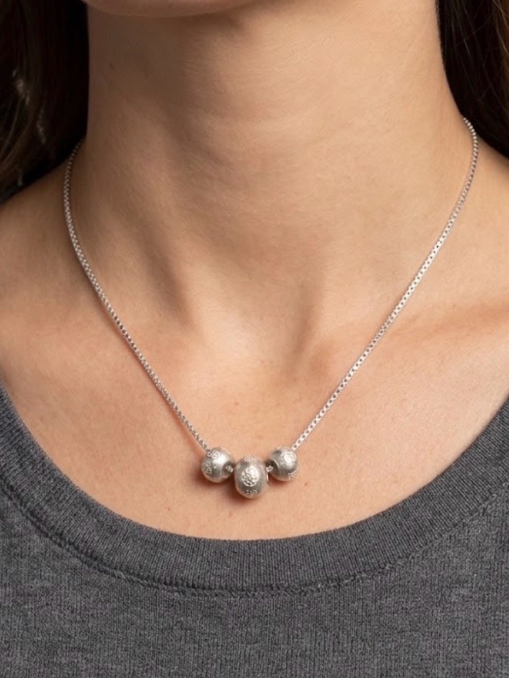 Silpada Retired N2304 Sterling Silver “Trifecta” 3 Bead Pendant Necklace